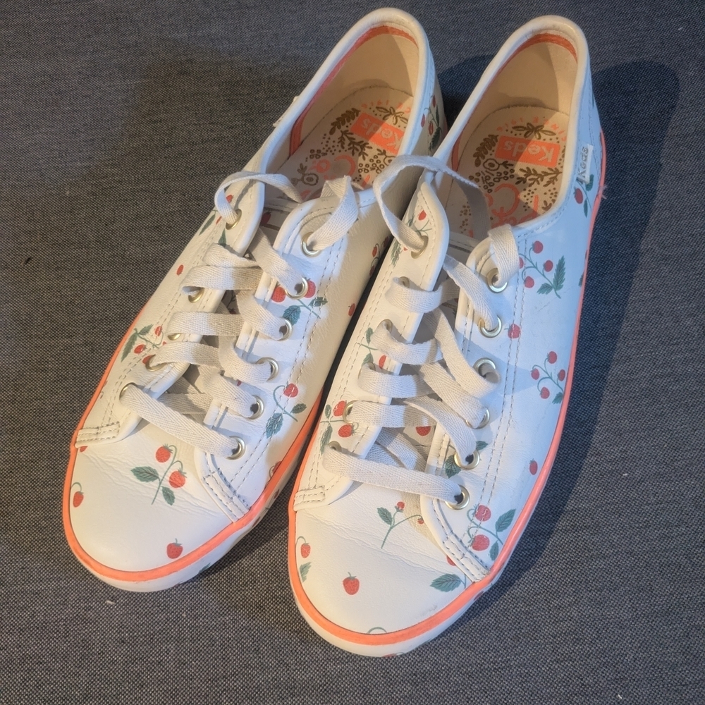 Keds x Rifle Paper Co Strawberry Sneakers Leather Lace Up Size 7.5